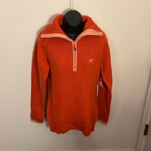 Salmon colored zip up sweater